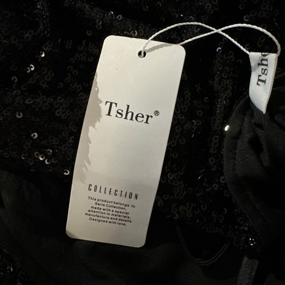 Black Sequin elegant cocktail midi dress Halter Neck - size S - Picture 4 of 5